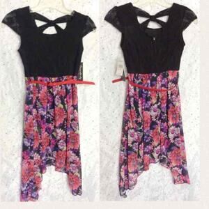 DISORDERLY KIDS Black Pink Floral Dress 10 NEW